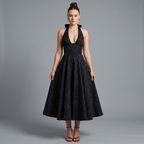V-Neck A-Line Midi Dress