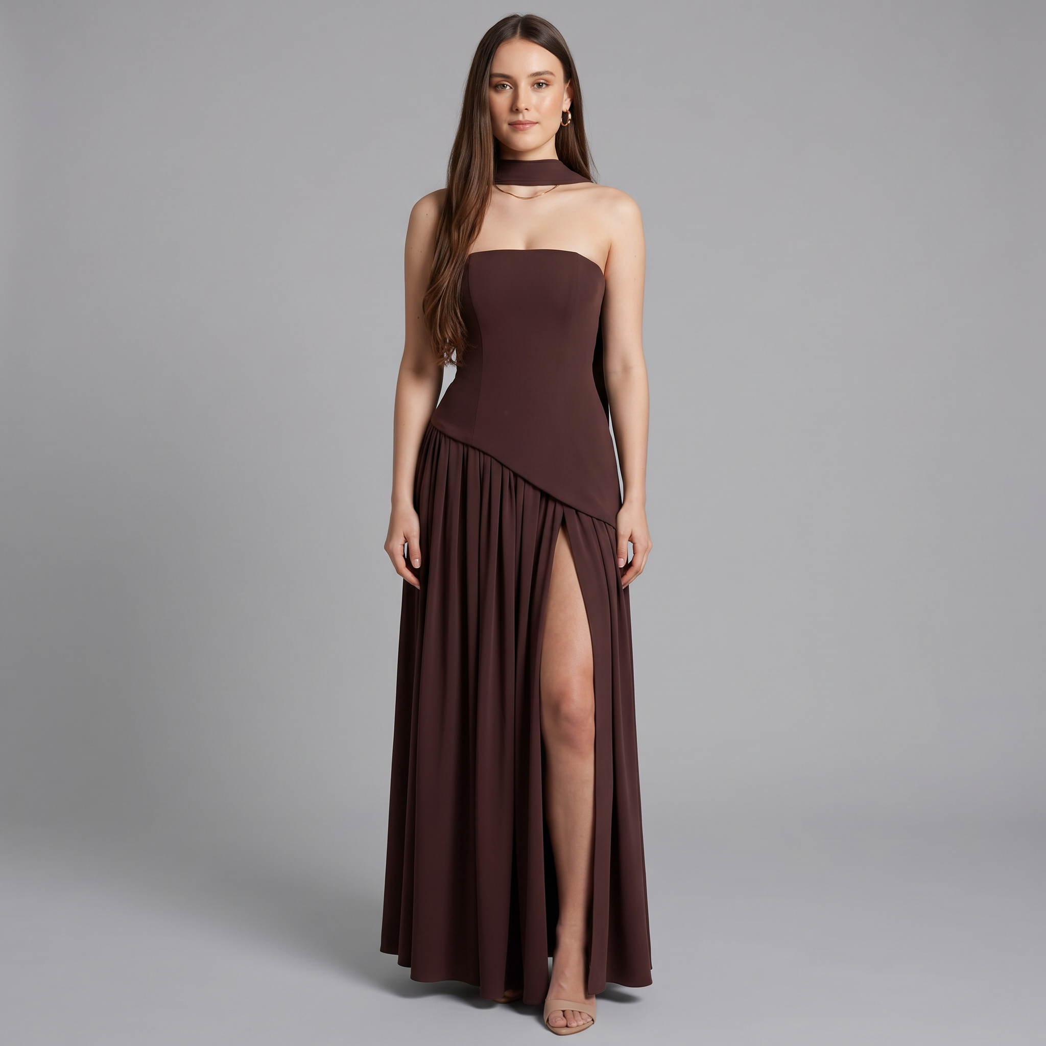 Slash Neck Midi Dress