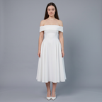 Solid Slash Neck A-Line Midi Dress