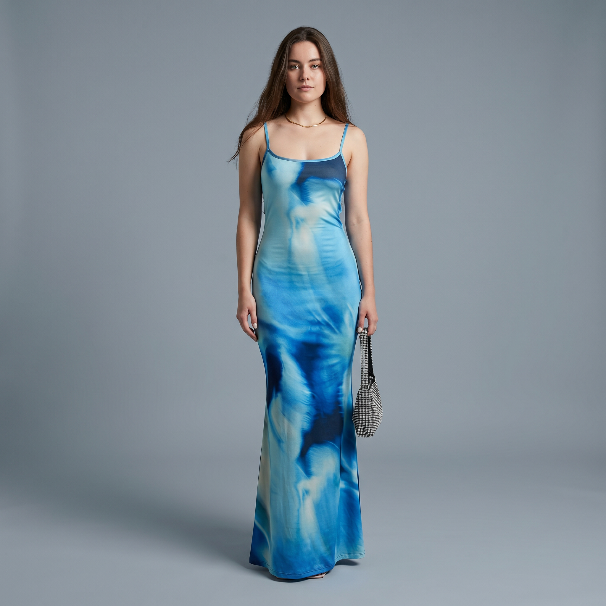 Tie-Dye Slash Neck Pencil Floor-Length Dress