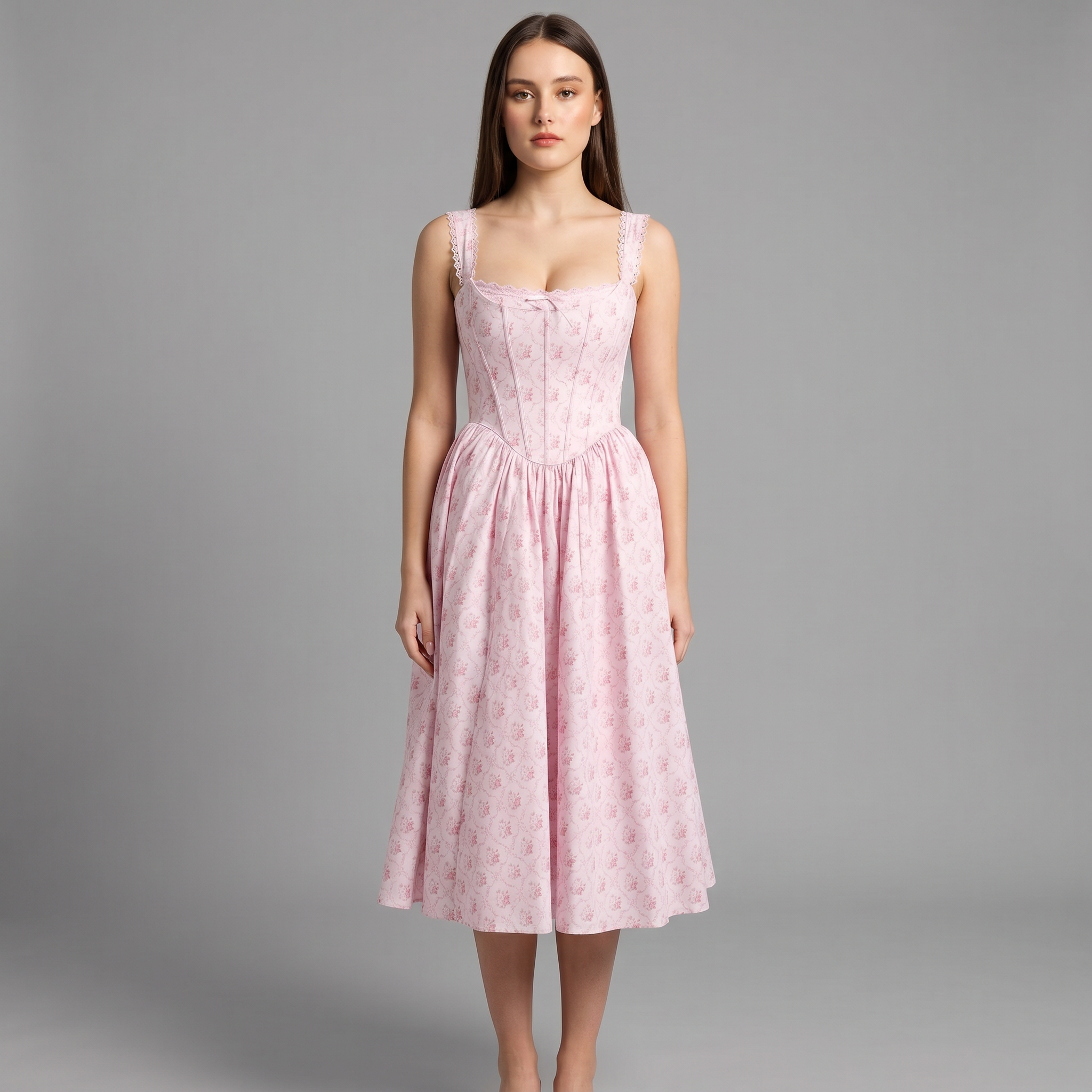 Printed Spaghetti Strap A-Line Midi Dress