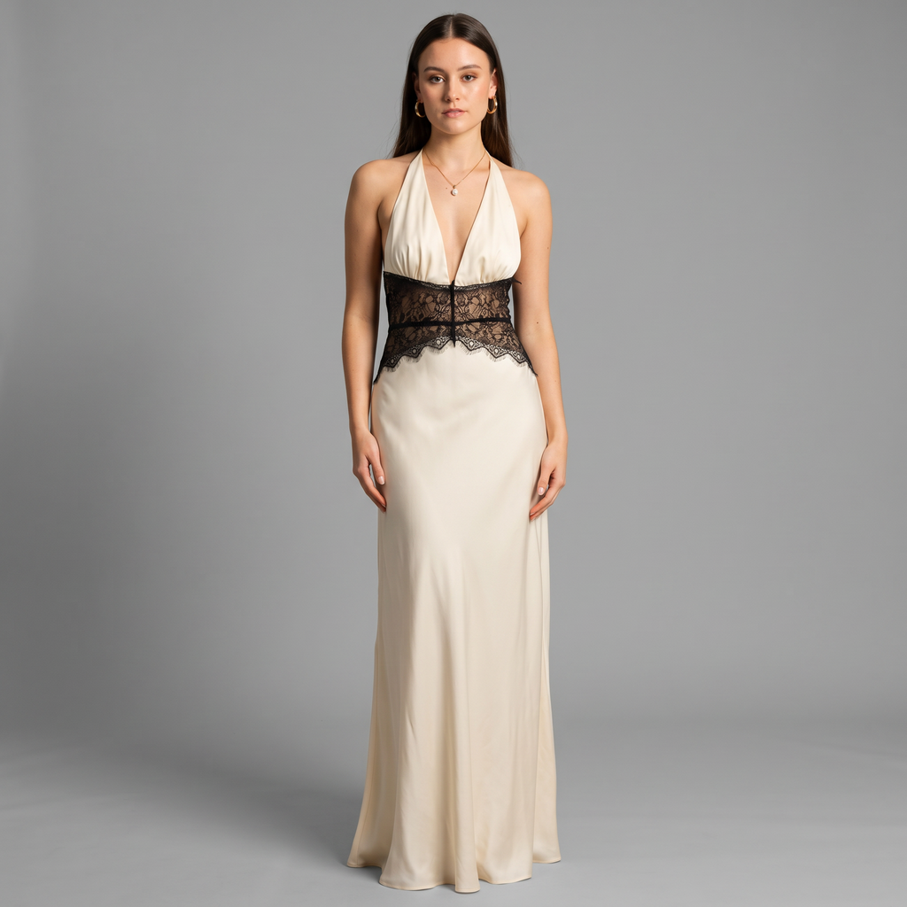 Solid V-Neck Sheath Floor-Length Dress