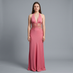Solid V-Neck Sheath Floor-Length Dress