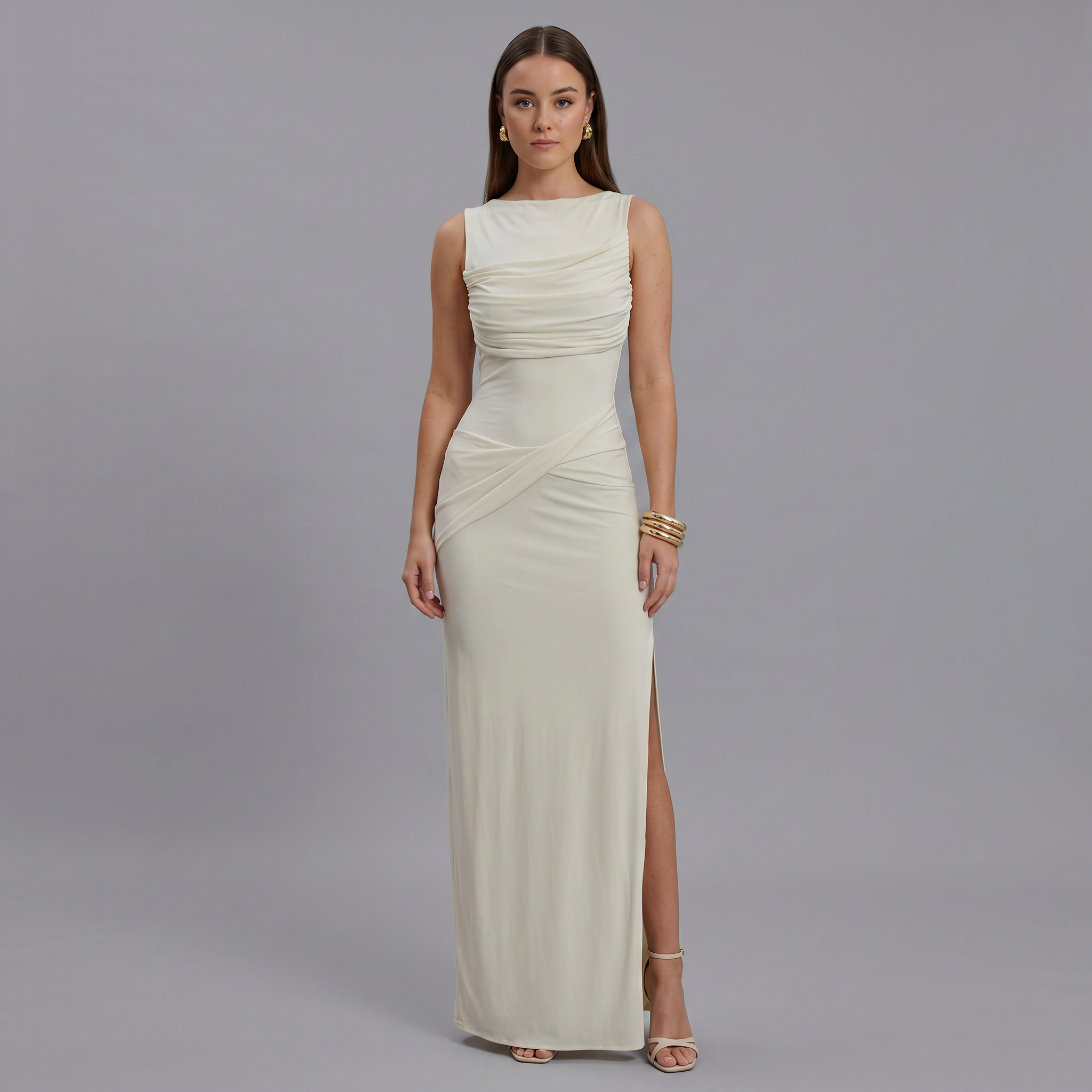 Solid Column Floor-Length Dress