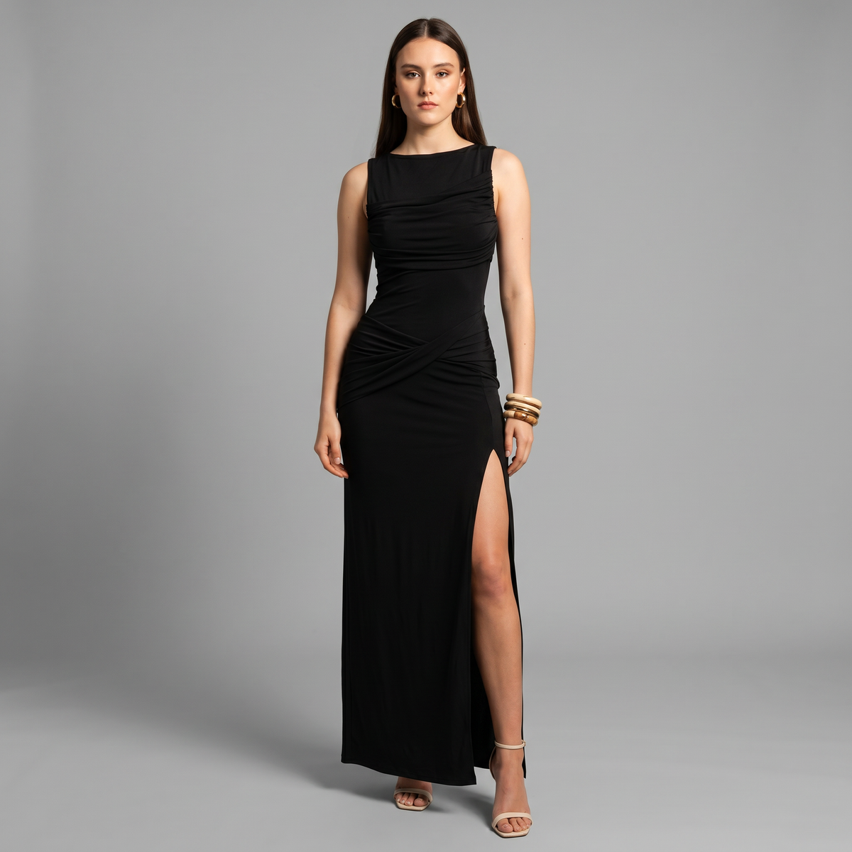 Solid Column Floor-Length Dress
