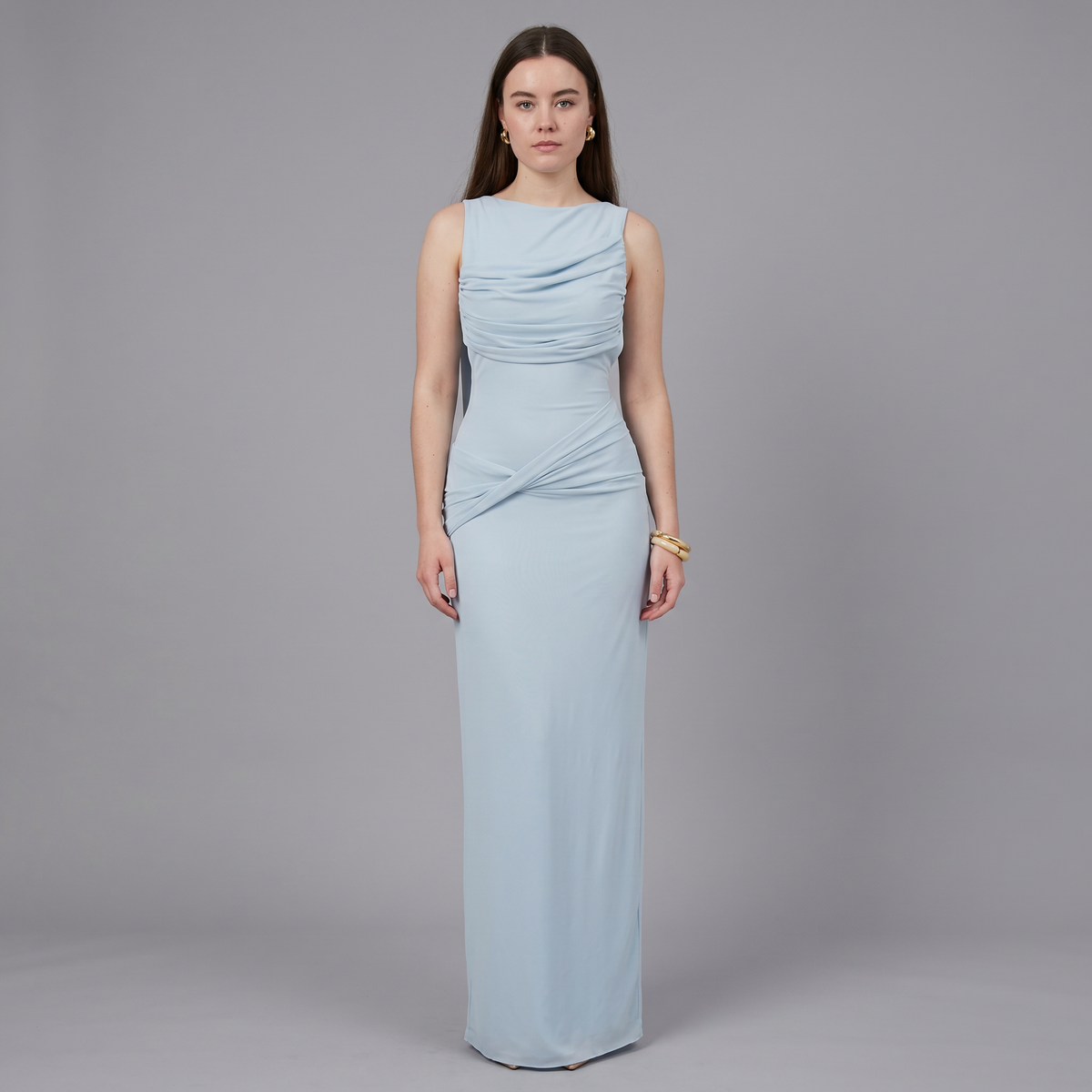 Solid Column Floor-Length Dress