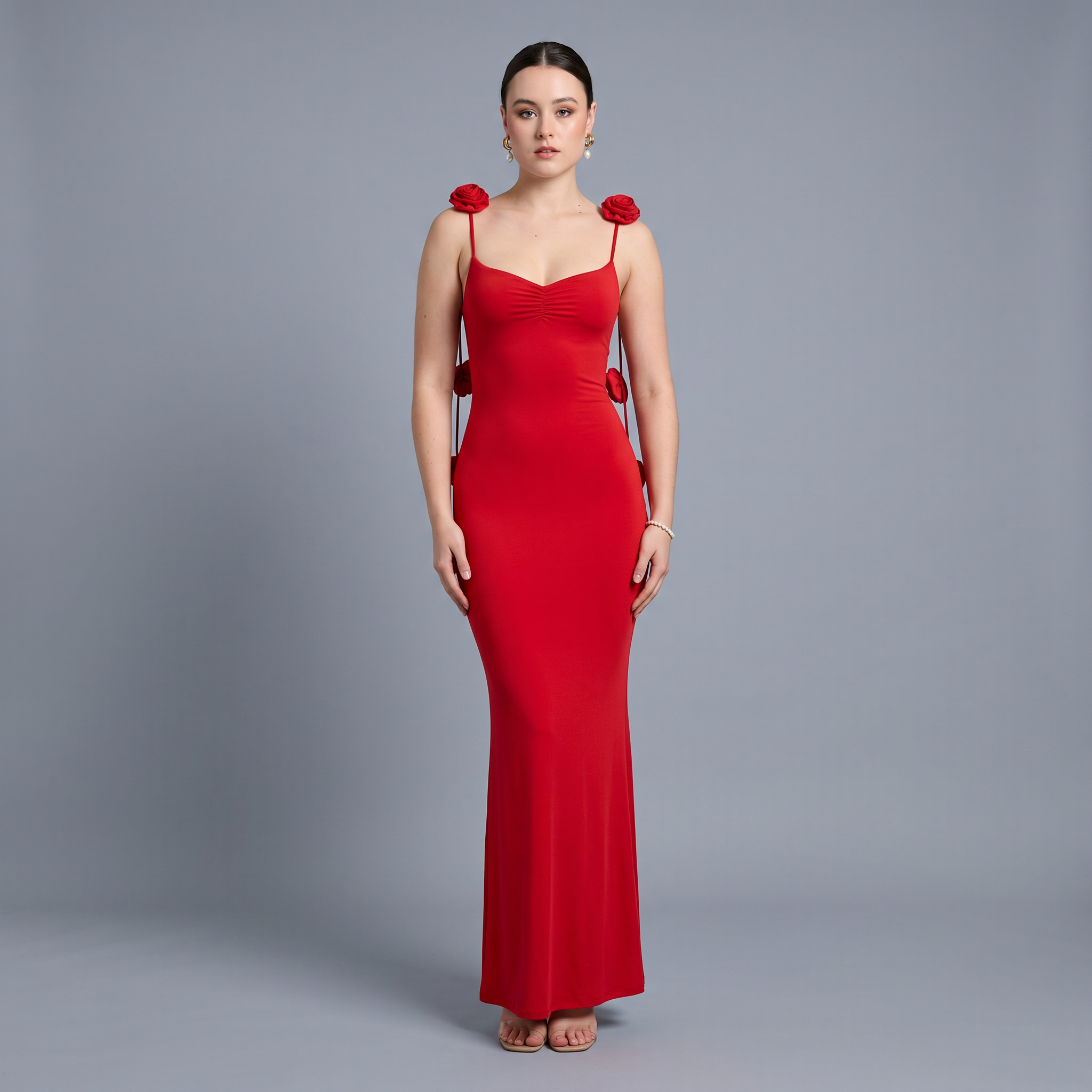 Floral V-Neck Sheath Floor-Length Dress