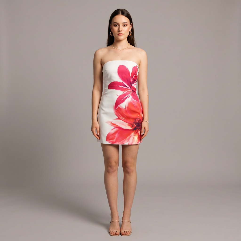Printed Strapless Column Mini Dress