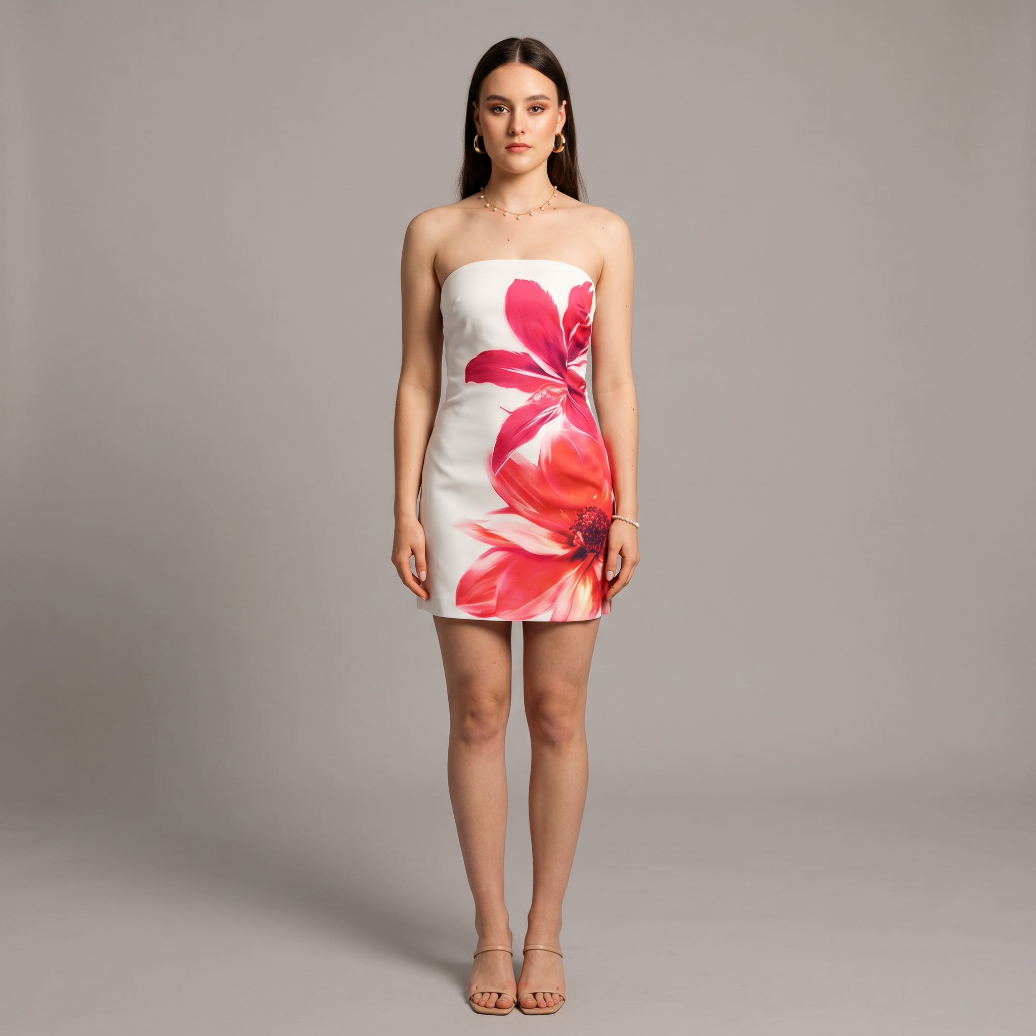 Printed Strapless Column Mini Dress