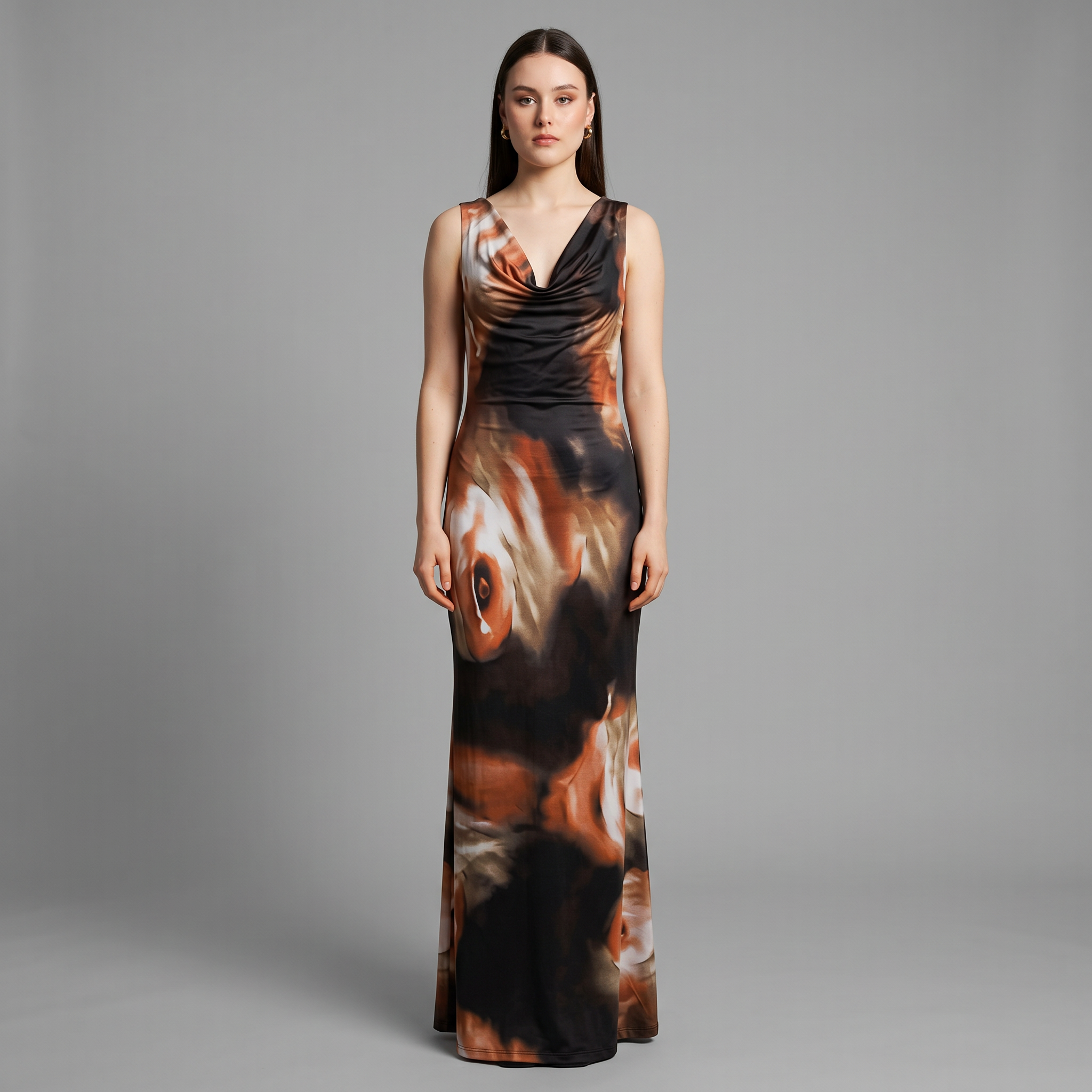 Printed Column Ankle-Length Dress