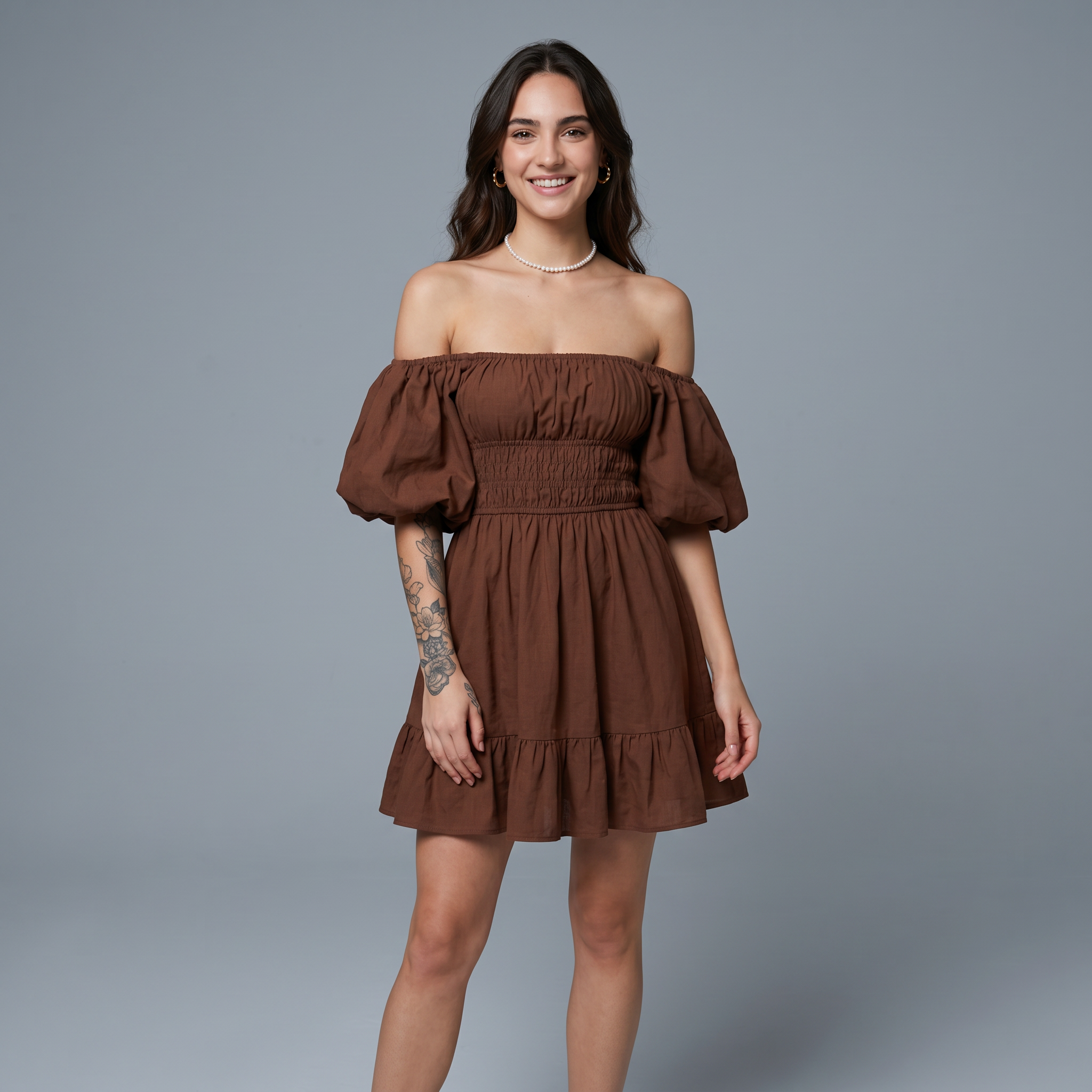 Solid Slash Neck A-Line Mini Dress