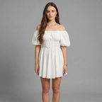 Solid Slash Neck A-Line Mini Dress