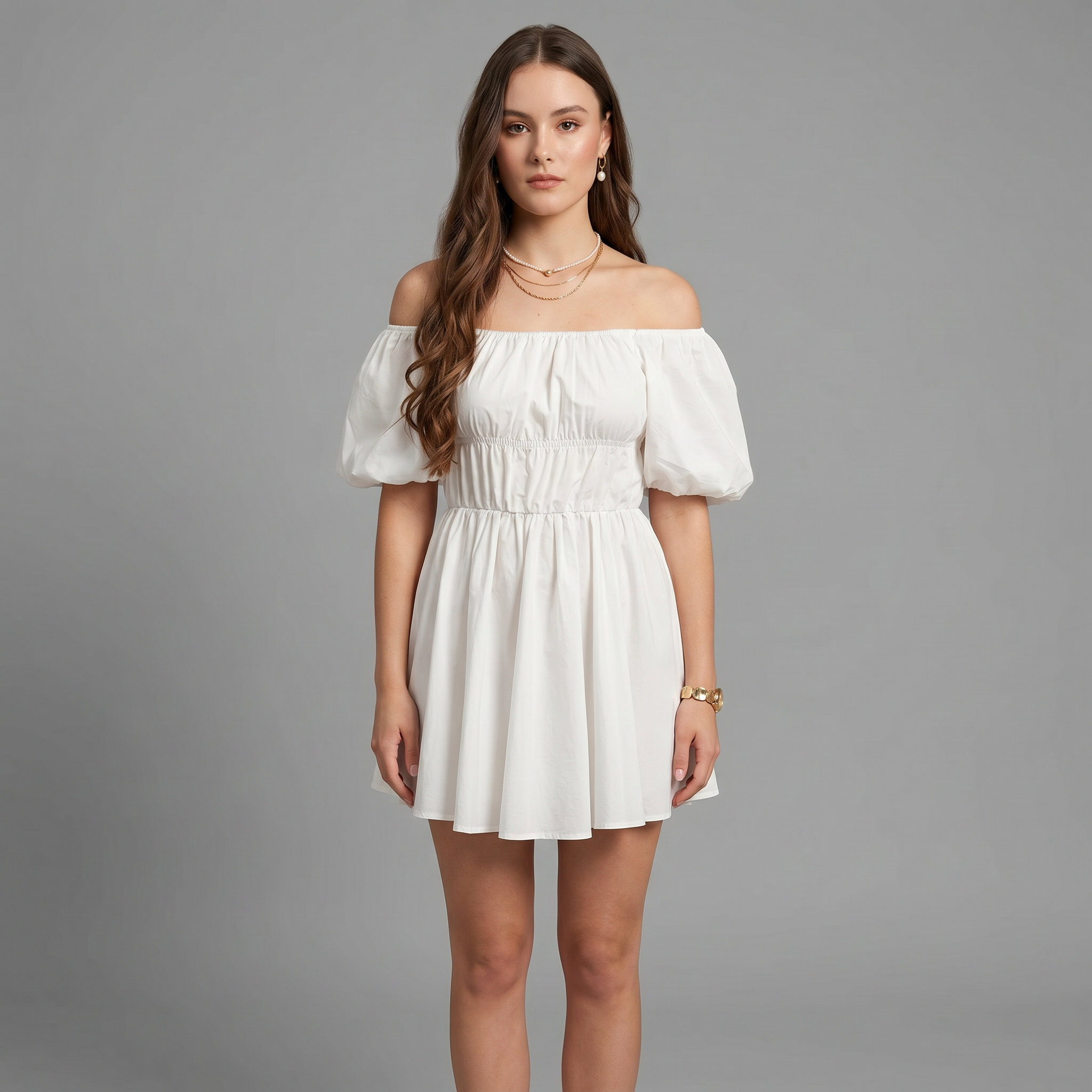 Solid Slash Neck A-Line Mini Dress