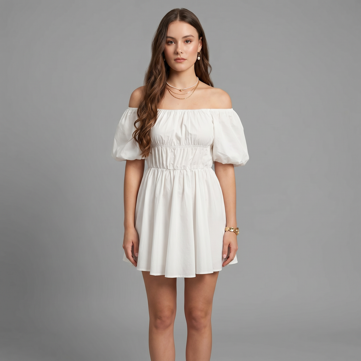Solid Slash Neck A-Line Mini Dress