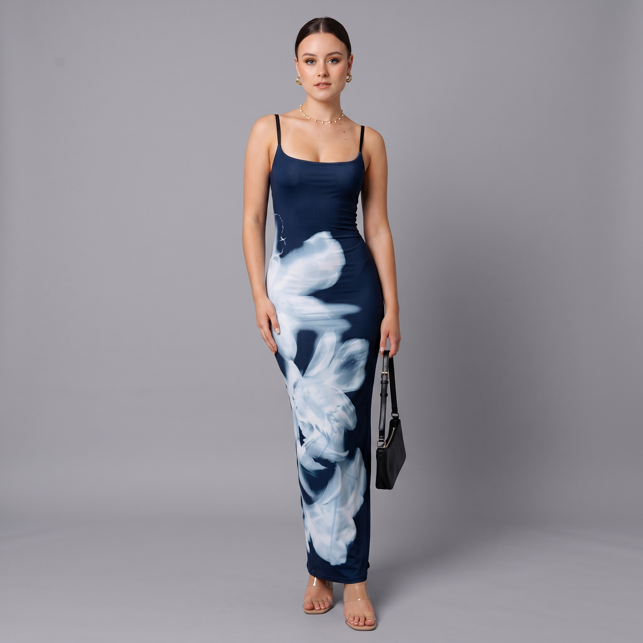 Printed Spaghetti Strap Column Ankle-Length Dress