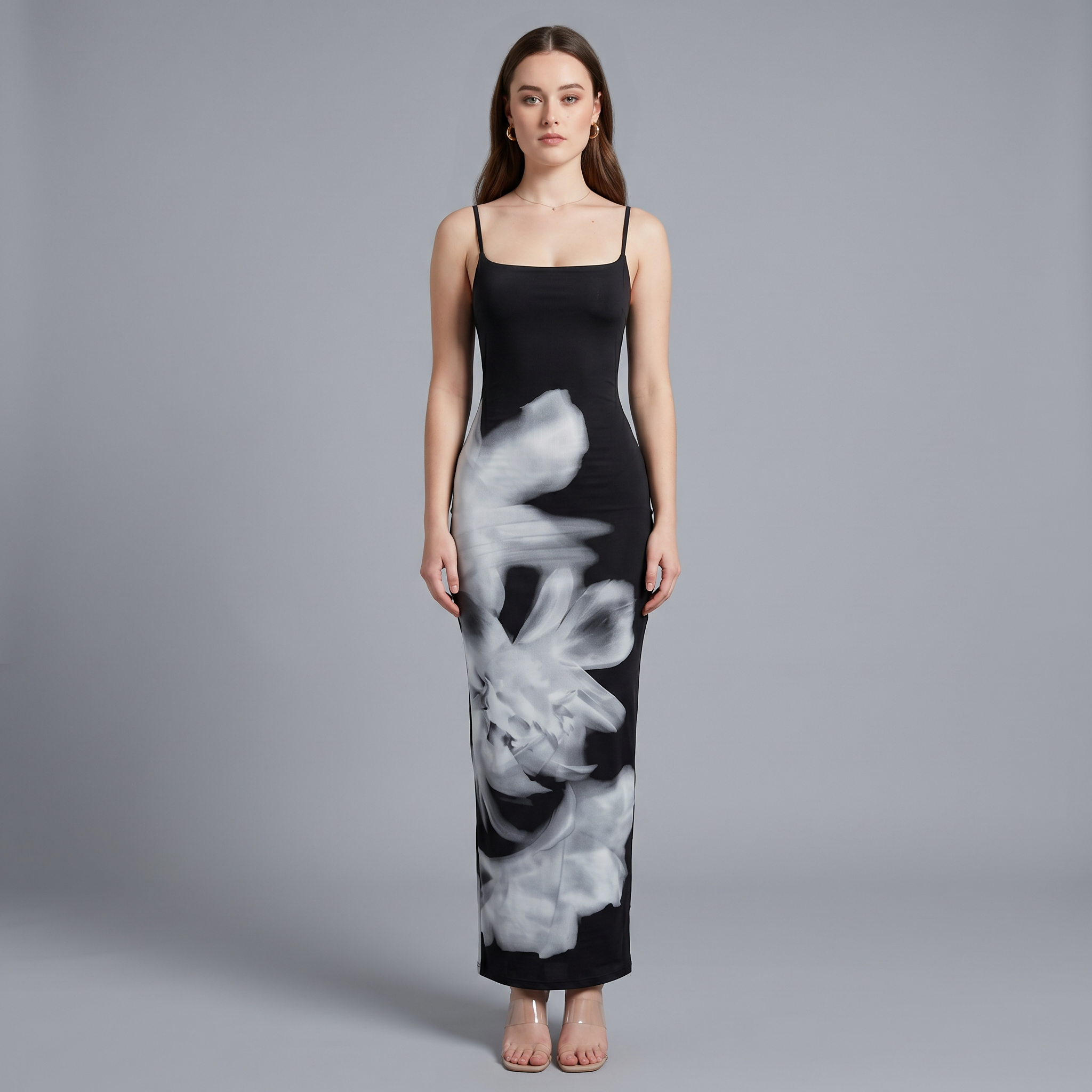 Printed Spaghetti Strap Column Ankle-Length Dress
