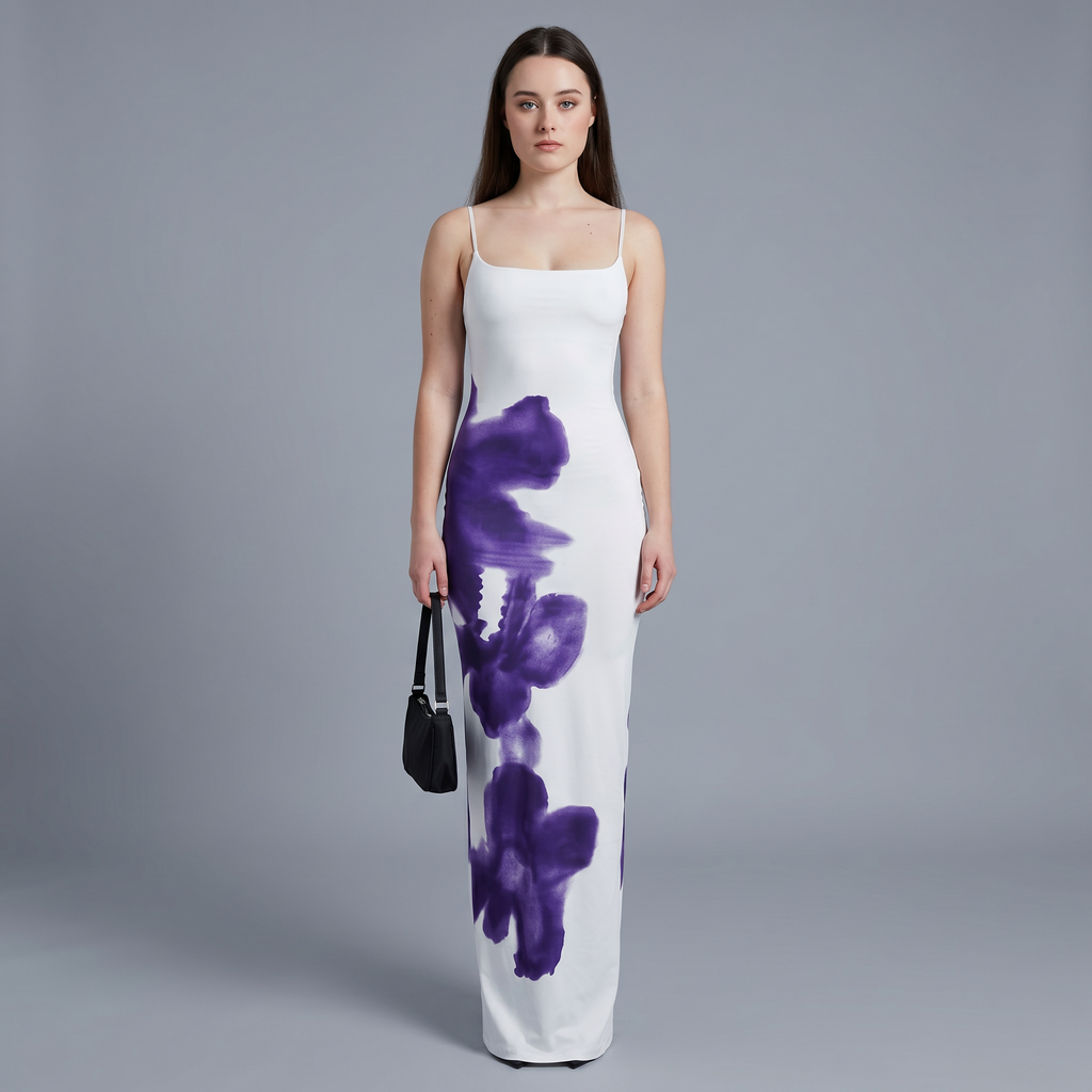 Printed Spaghetti Strap Column Ankle-Length Dress