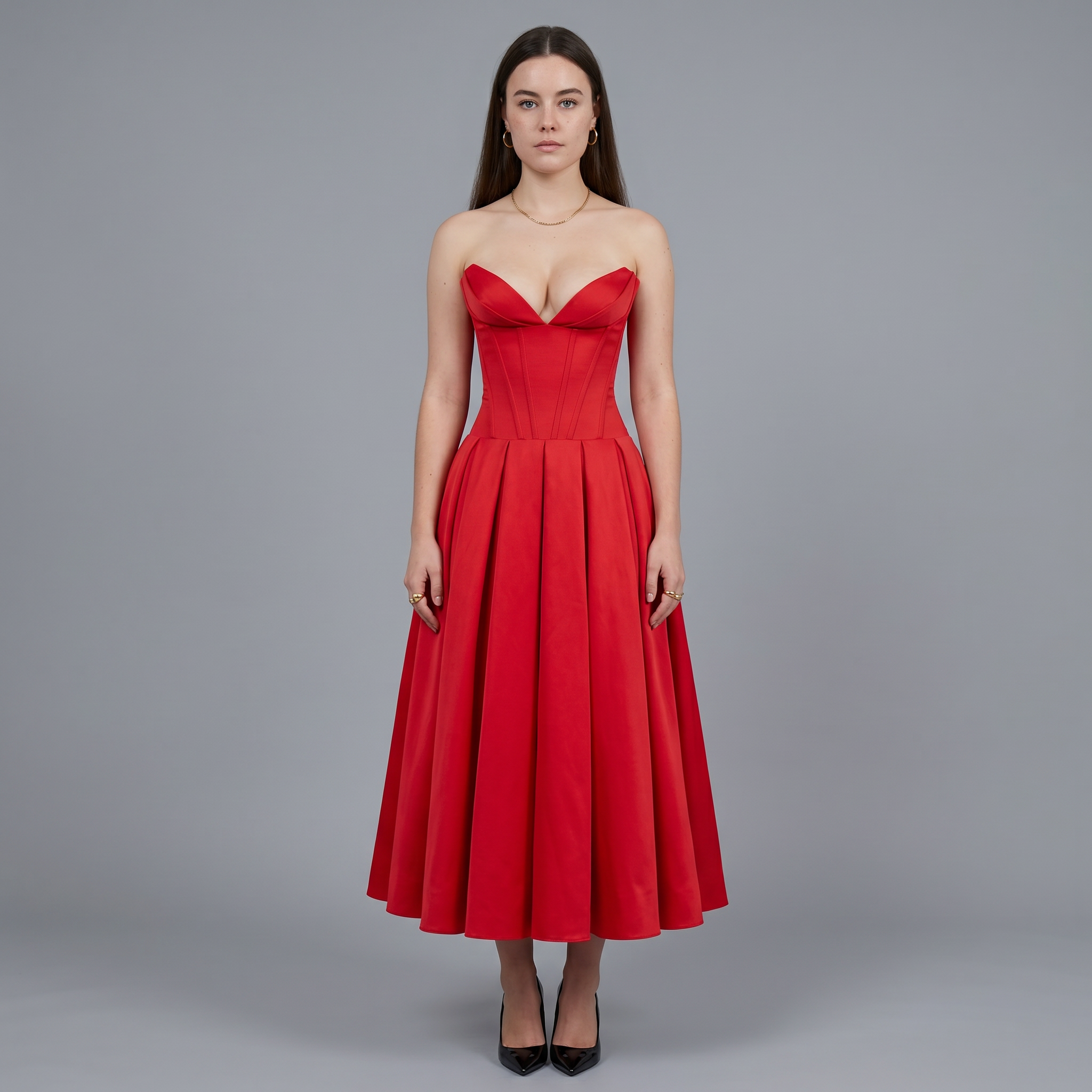 Corset Strapless A-Line Midi Dress