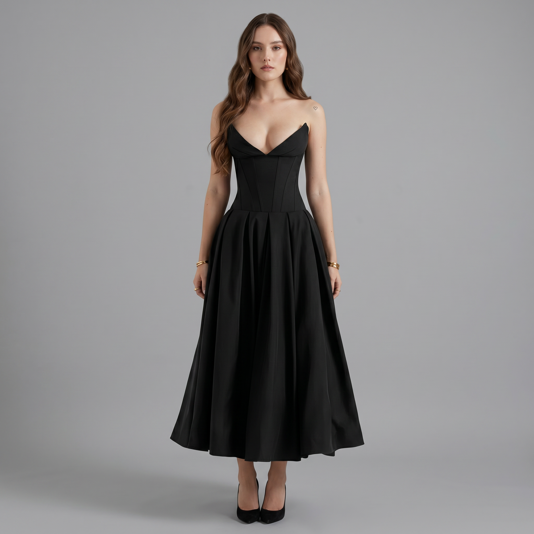 Corset Strapless A-Line Midi Dress