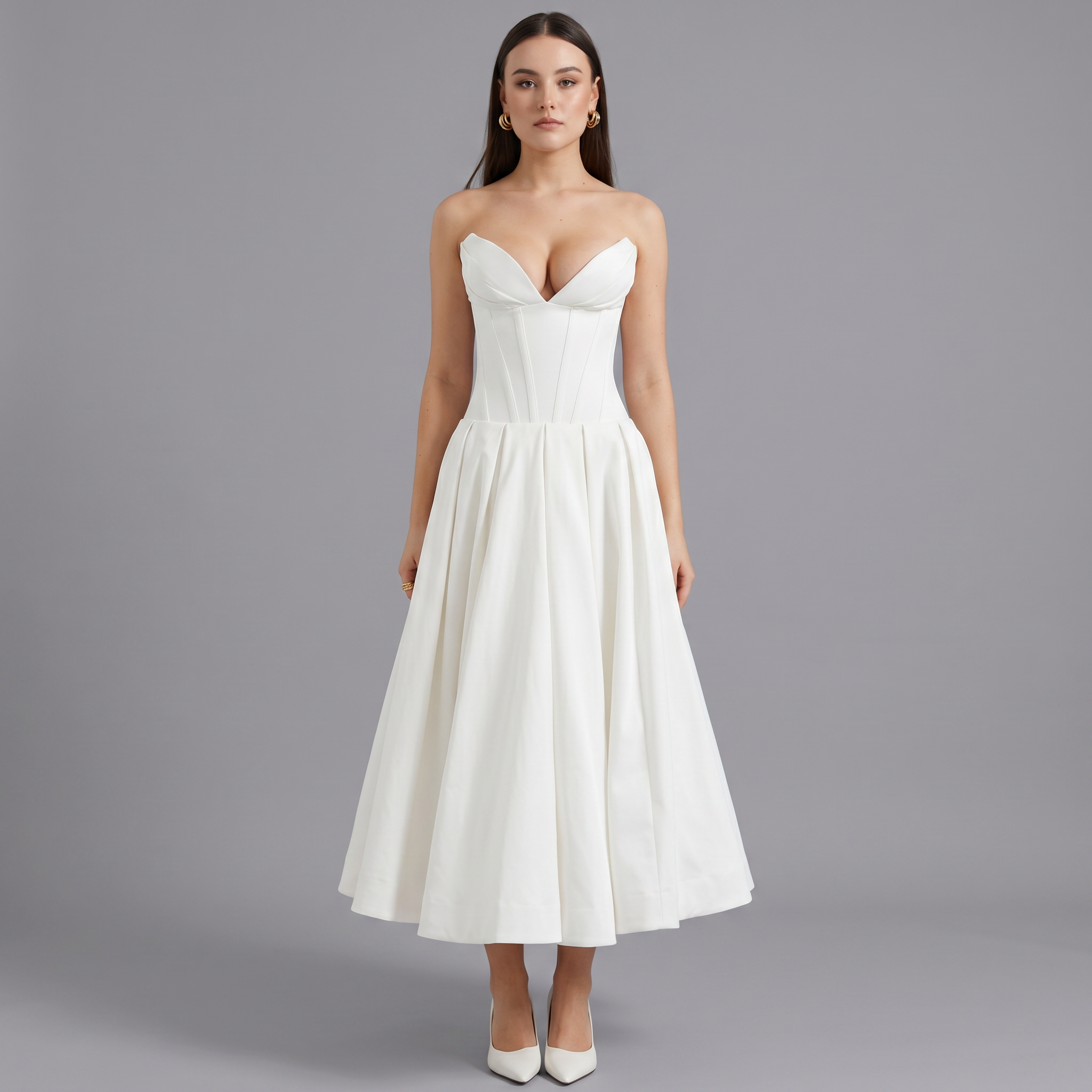 Corset Strapless A-Line Midi Dress