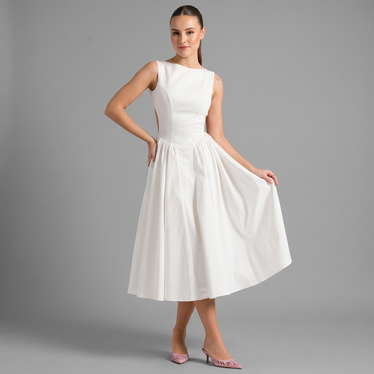 Solid A-Line  Midi Dress