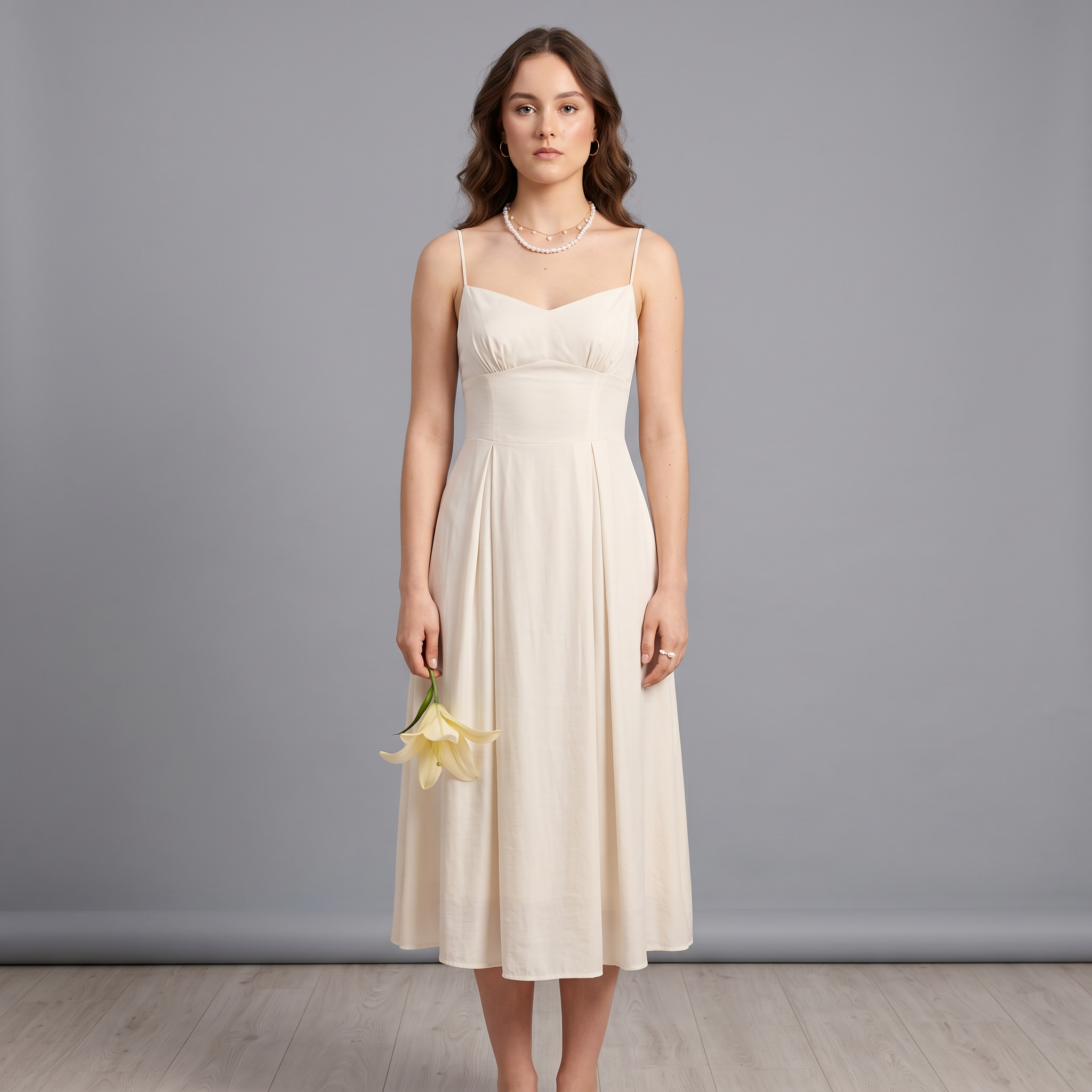Solid Spaghetti Strap A-Line Midi Dress