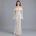 Lace Flare Sleeve Floor-Length Dress