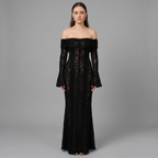 Lace Flare Sleeve Floor-Length Dress