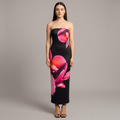 Printed Off-Shoulder Column Floor-Length Dress