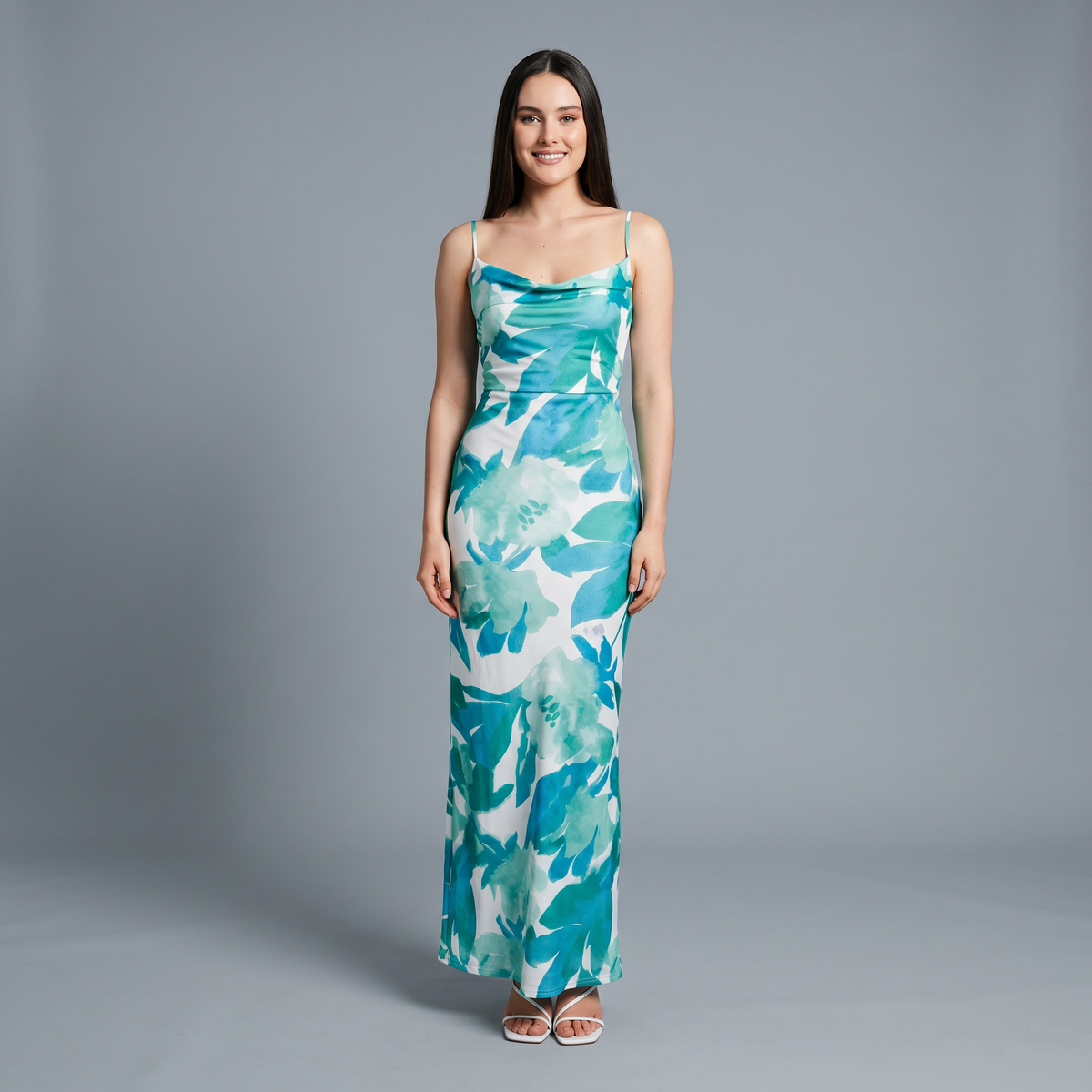 Printed Slash Neck Sheath Dress