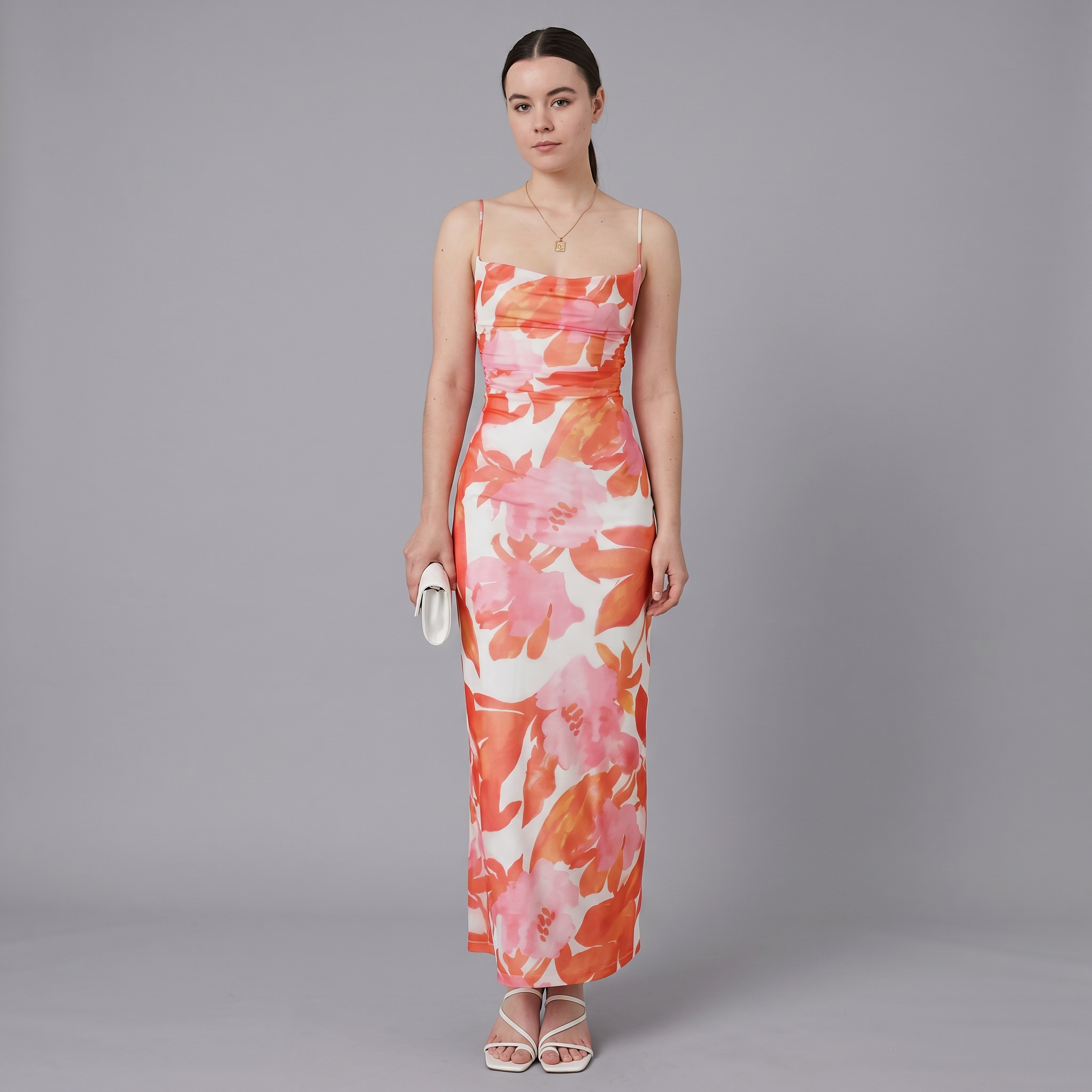 Printed Slash Neck Sheath Dress