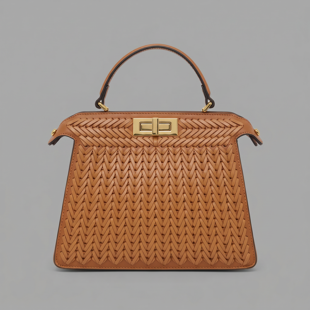 Woven Vegan Leather Satchel Bag