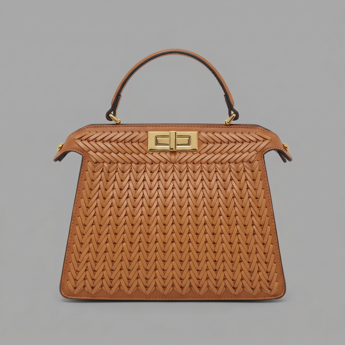 Woven Vegan Leather Satchel Bag