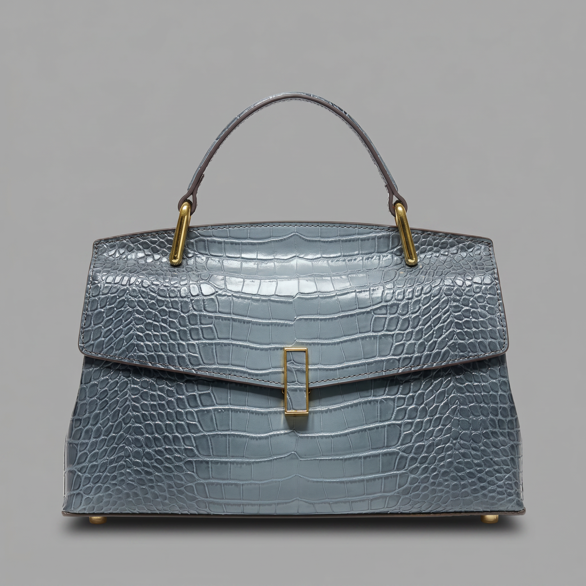 Croc-Embossed Genuine Leather Large Satchel Bag