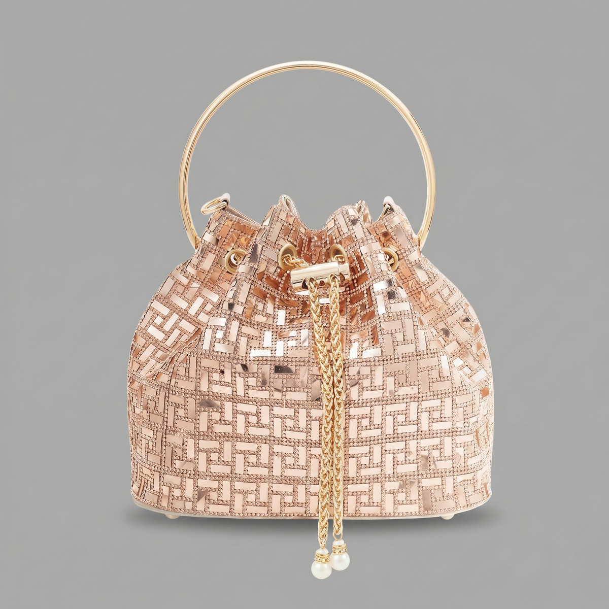 Rhinestone Crystal-Embellished Bucket Bag