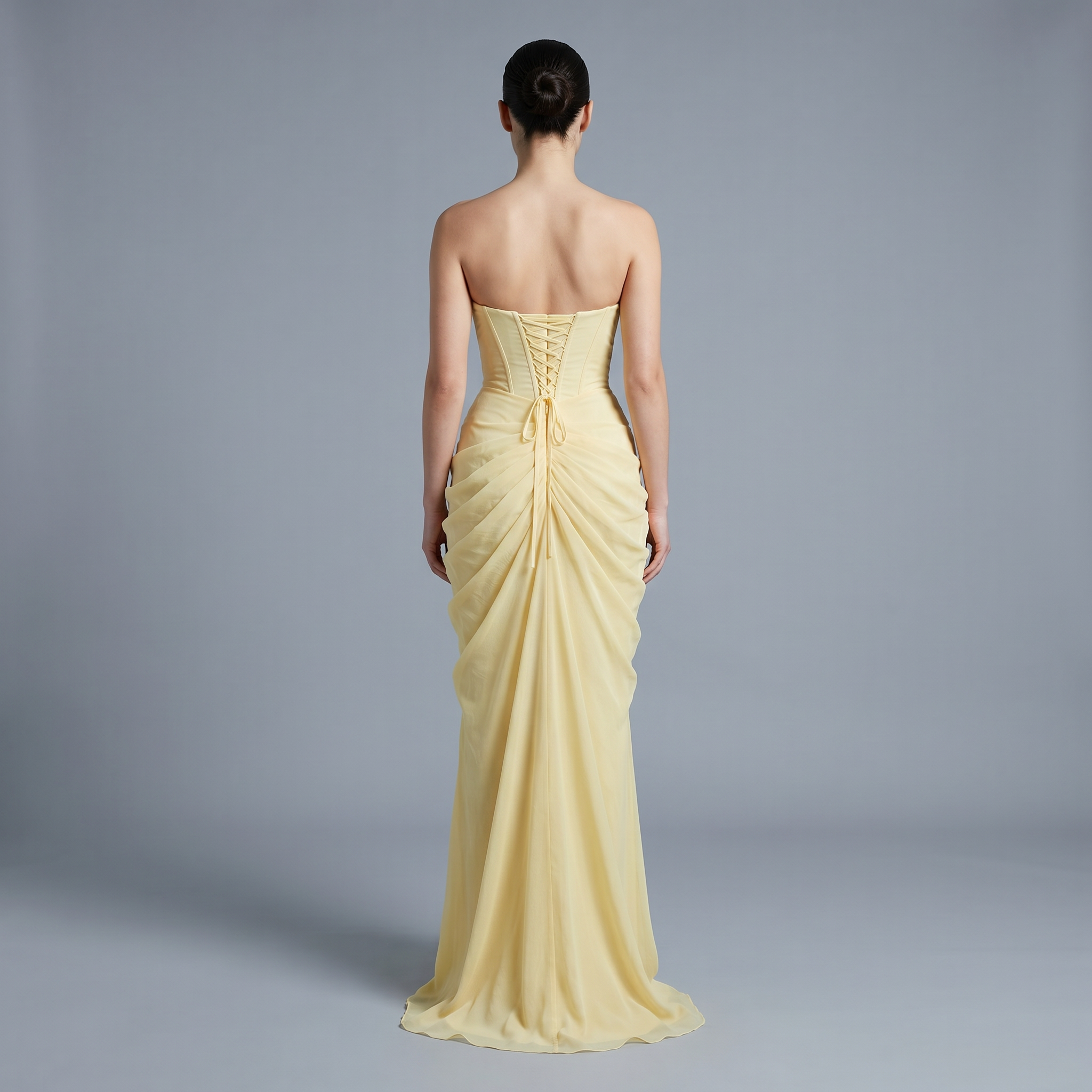 Pleated V-Neck Floor-Length Dress