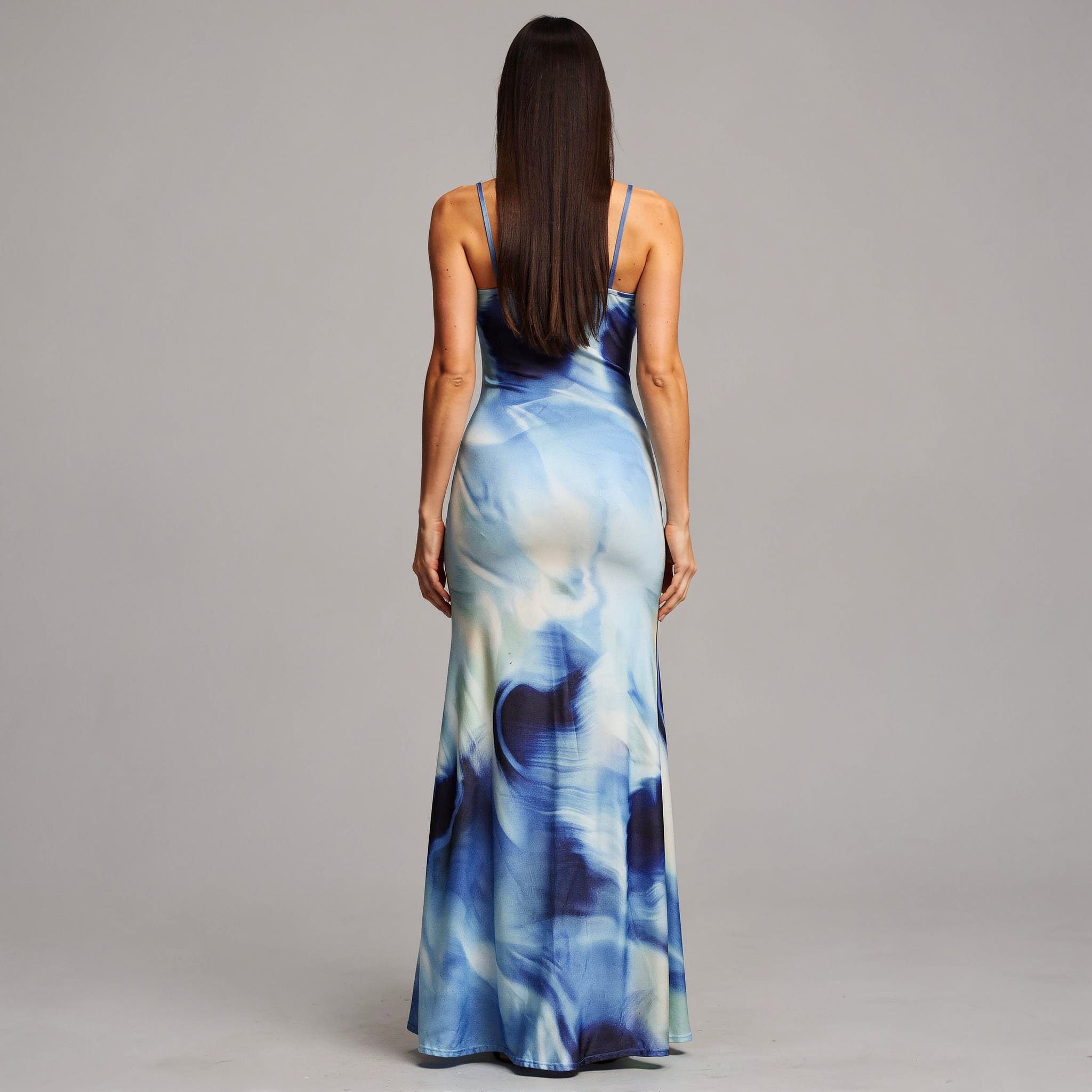 Tie-Dye Slash Neck Pencil Floor-Length Dress