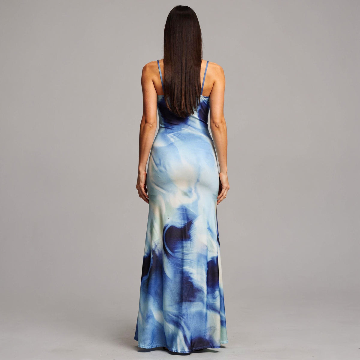 Tie-Dye Slash Neck Pencil Floor-Length Dress