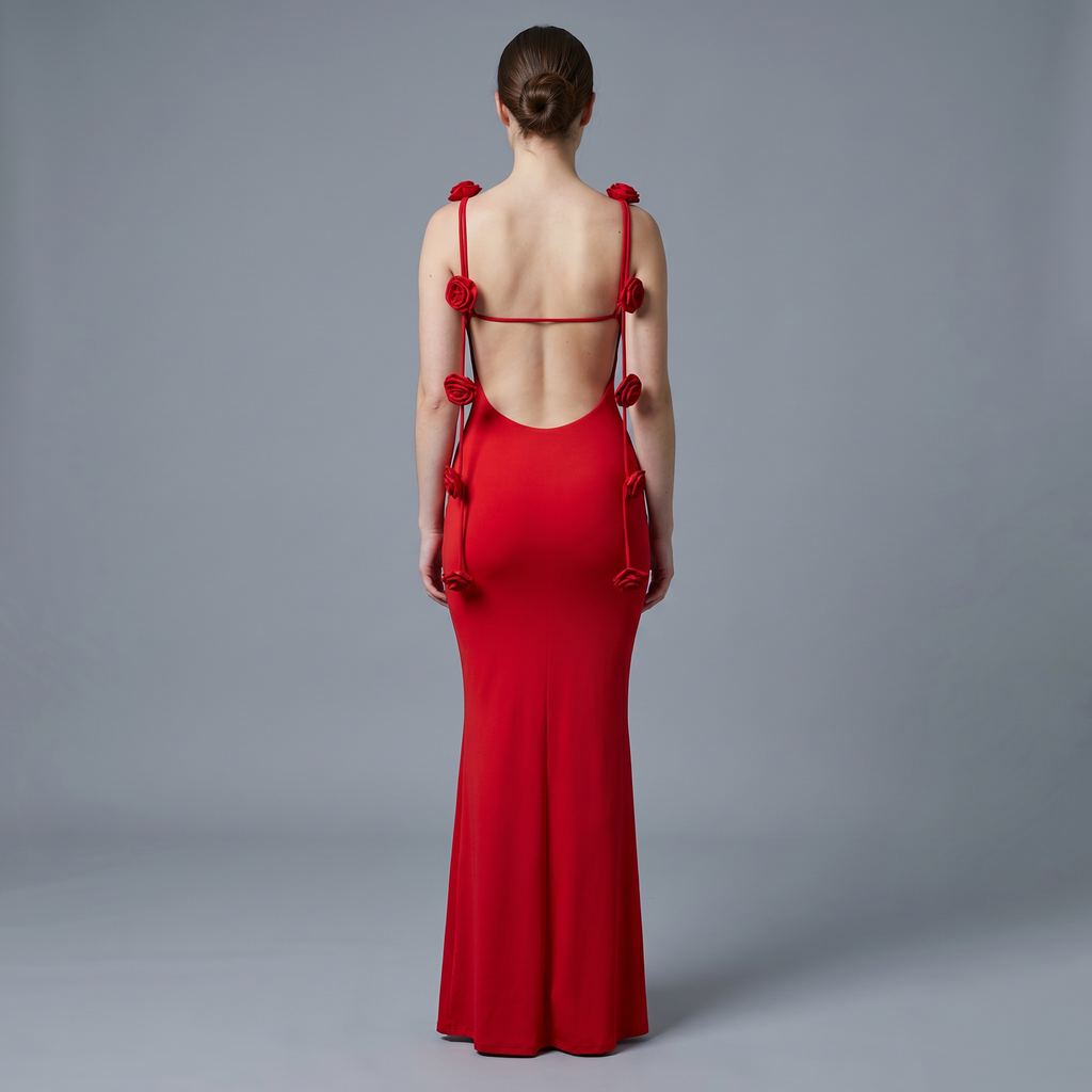 Floral V-Neck Sheath Floor-Length Dress