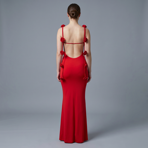 Floral V-Neck Sheath Floor-Length Dress