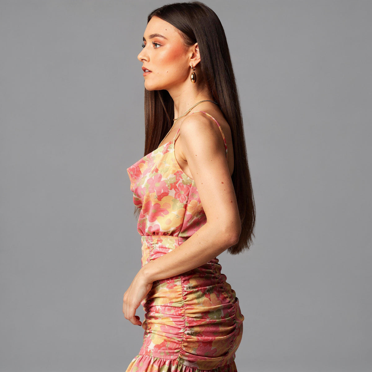 Floral Cowl Neck Mini Dress
