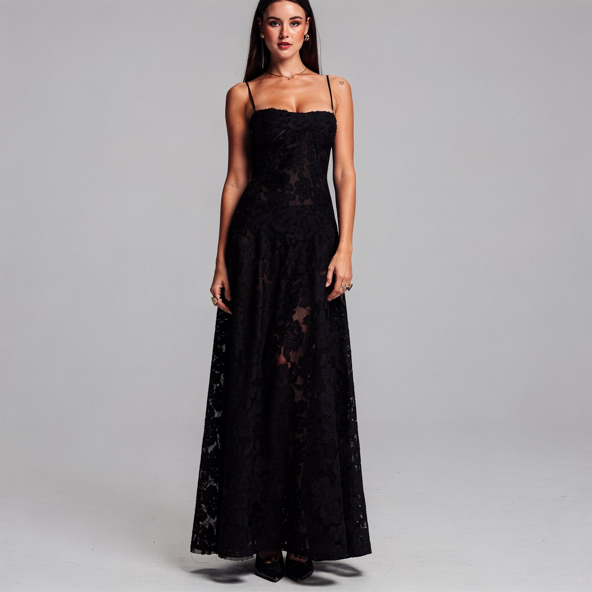 Printed Square Neck A-Line Maxi Dress