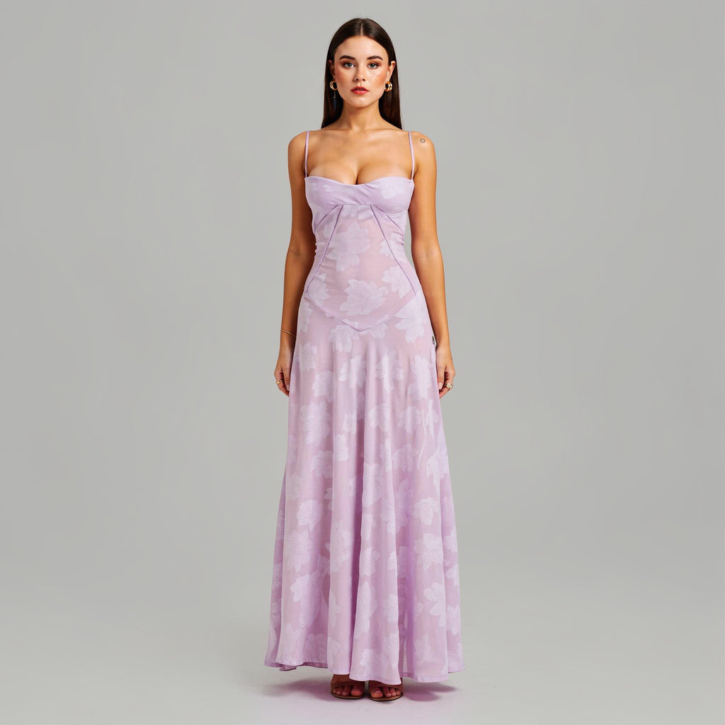 Printed Square Neck A-Line Maxi Dress