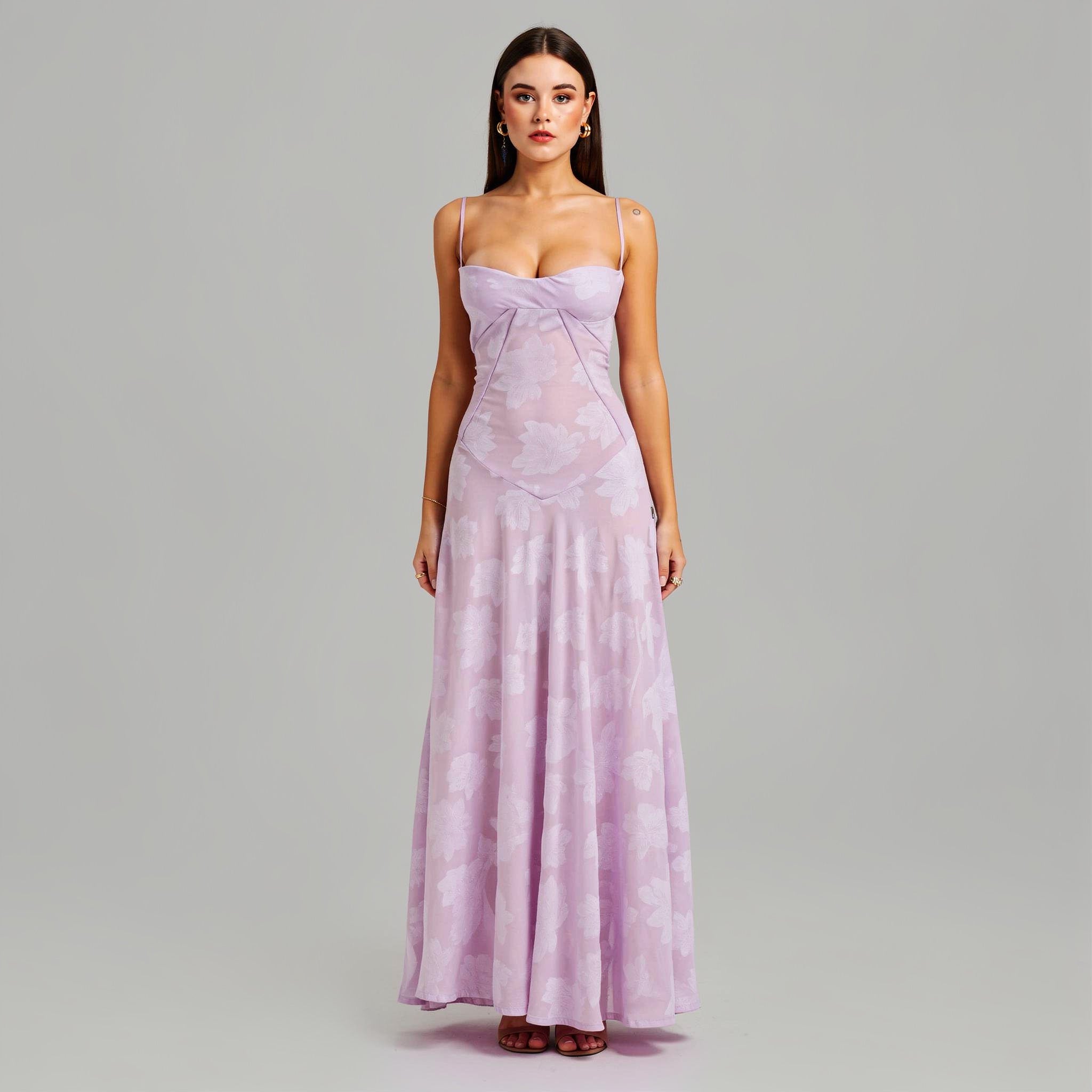 Printed Square Neck A-Line Maxi Dress