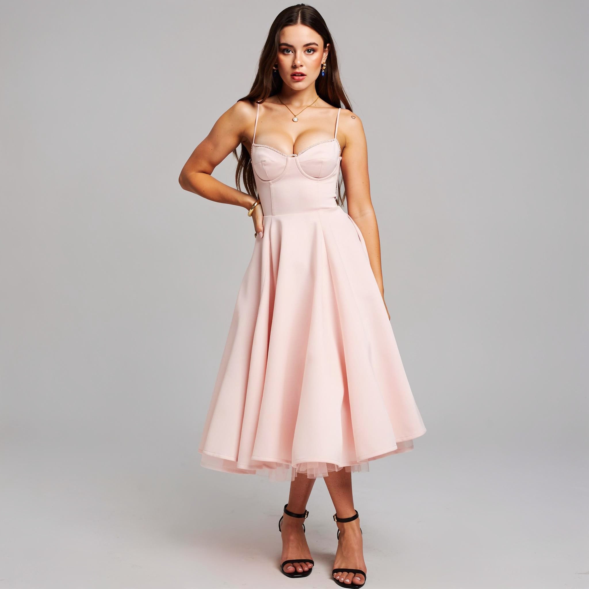 Strapless A-Line Midi Dress