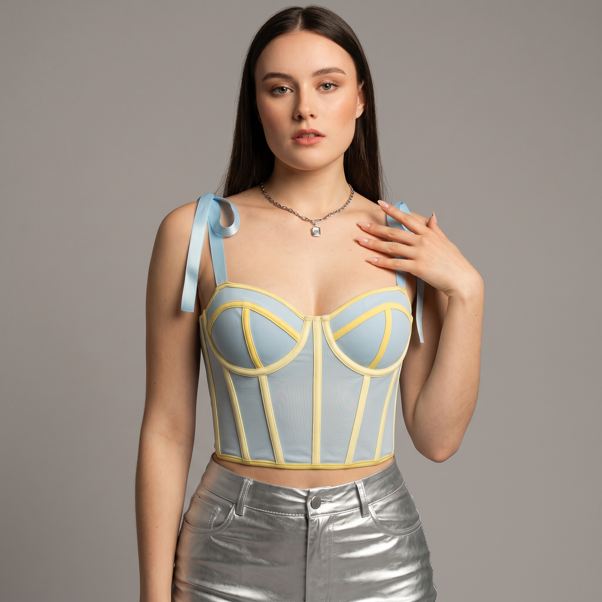Chic Satin Ribbon Lace Up Corset Cami Top
