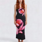 Printed Off-Shoulder Column Floor-Length Dress
