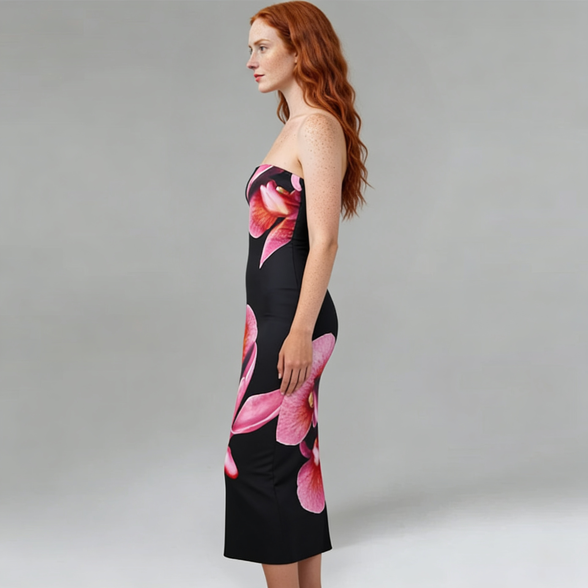 Printed Off-Shoulder Column Floor-Length Dress