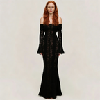 Lace Flare Sleeve Floor-Length Dress