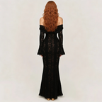 Lace Flare Sleeve Floor-Length Dress
